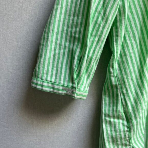 ERFO PURE Cotton Linen Green Striped Long Sleeve tunic shirt Sz 2XL - Picture 6 of 10